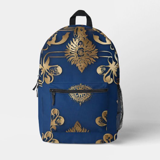 インディアンブルー金ゴールドマンダラバックパック プリントバックパック (正面)