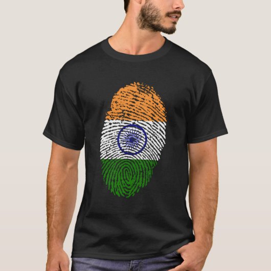 インディアンプライドフィンガープリントI Love Indiaフラグインディアン Tシャツ (正面)