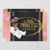 インディアンプリンセスベビーシャワーピンクとブラック 招待状 (正面/裏面)