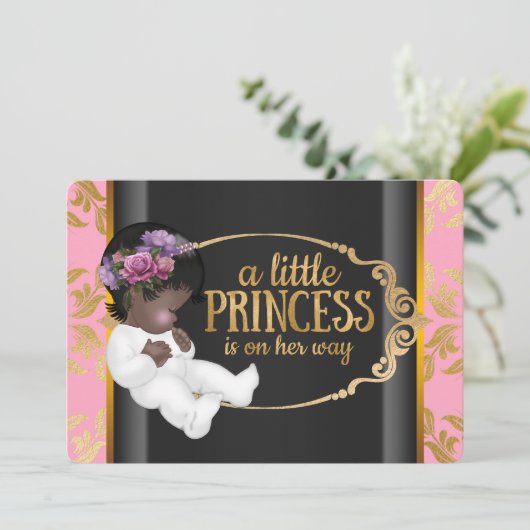 インディアンプリンセスベビーシャワーピンクとブラック 招待状 (スタンド正面)