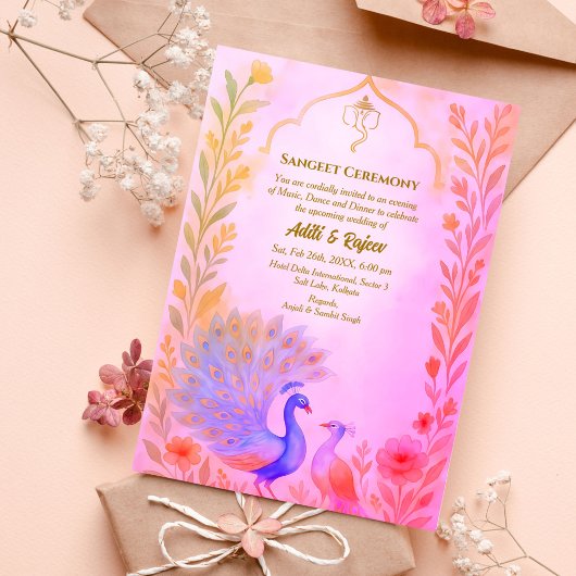 インディアンプレ結婚ーのサンゲットセレモニーピーコックフローラ 招待状