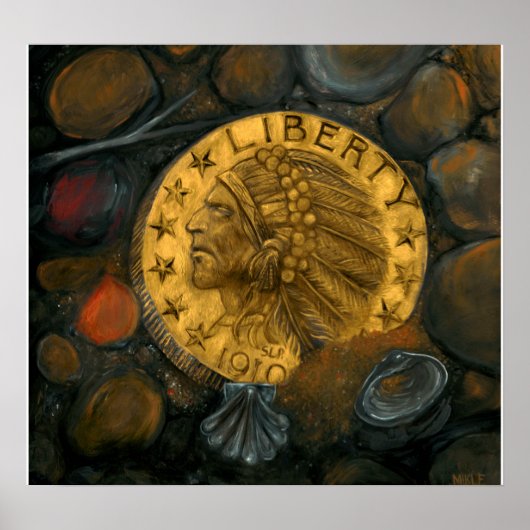 インディアンヘッド金ゴールド$5ハーフイーグル油オンgesso ポスター (正面)