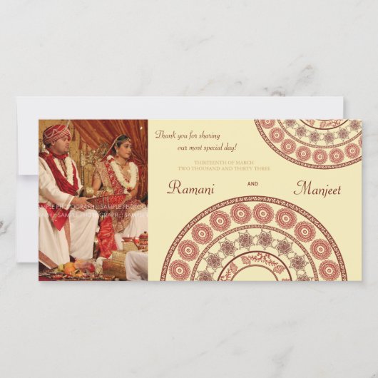 インディアンヘ結婚ンナさんThank Youフォトカード サンキューカード (正面)