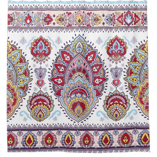 インディアンペイズリーフローラ、エスニックメダリオン。 シャワーカーテン (正面)