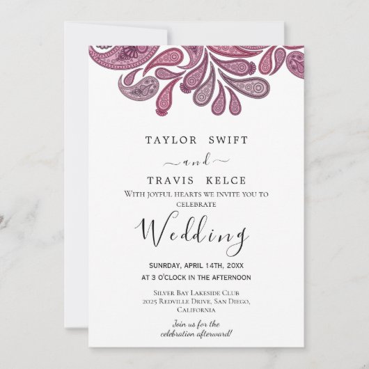 インディアンペイズリー金ゴールド結婚式招待状 招待状 (正面)