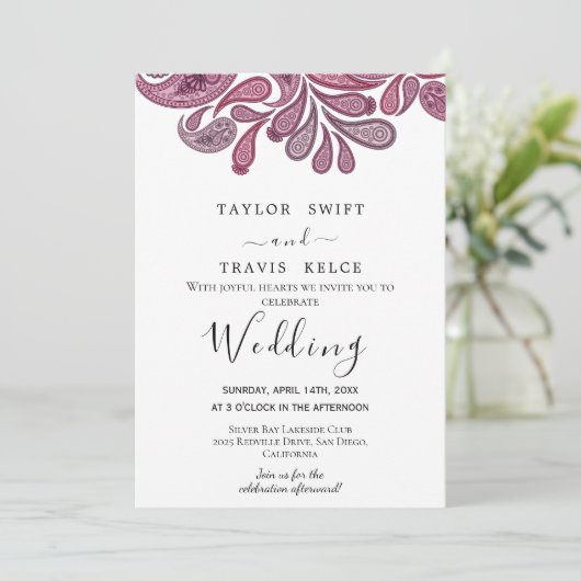 インディアンペイズリー金ゴールド結婚式招待状 招待状 (スタンド正面)