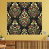 インディアンペイズリー、ジオメトリックな黒の背景 キャンバスプリント (インサイチュ (リビング))