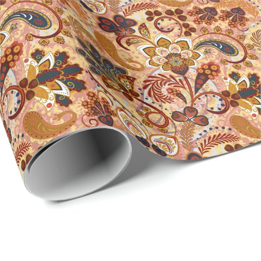 インディアンペイズリー:フローラヴィンテージブラウン ラッピングペーパー (ロールコーナー)