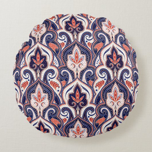 インディアンペイズリー:フローラMedalionシームレス。 ラウンドクッション (正面)