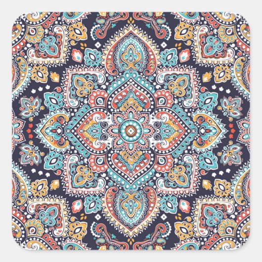 インディアンペイズリー：民族曼荼羅模様 スクエアシール (正面)