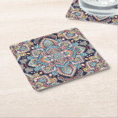 インディアンペイズリー：民族曼荼羅模様 スクエアペーパーコースター (アングル)