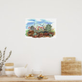 インディアンペイントブラシ花砂漠の風景 ポスター (キッチン)