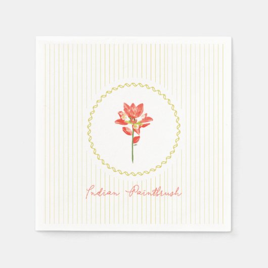 インディアンペイントブラシ、テキサス州ワイルドフラワー スタンダードカクテルナプキン (正面)