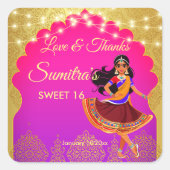 インディアンボリウッドの女の子の誕生日パーティーの好意 スクエアシール (正面)