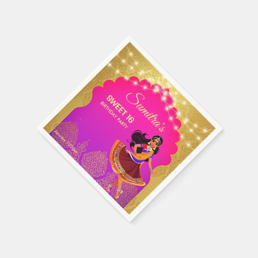 インディアンボリウッドの女の子の誕生日パーティーテンプレート スタンダードカクテルナプキン (角)