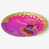 インディアンボリウッドの女の子の誕生日パーティーテンプレート ペーパープレート (アングル)