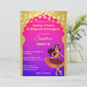 インディアンボリウッドの女の子の誕生日パーティーテンプレート 招待状 (スタンド正面)