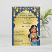 インディアンボリウッドの女の子の誕生日パーティーテンプレート 招待状 (スタンド正面)