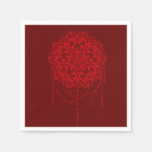 インディアンマンダラクリムゾンインディアンディナーパーティー スタンダードカクテルナプキン (正面)