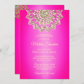 インディアンマンダラホットピンク金ゴールドブライダルシャワー 招待状 (正面/裏面)