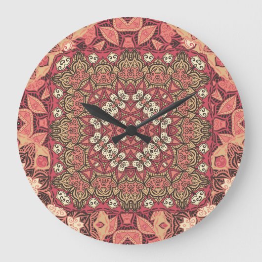 インディアンメダリオンボホ族オーナメント ラージ壁時計 (正面)