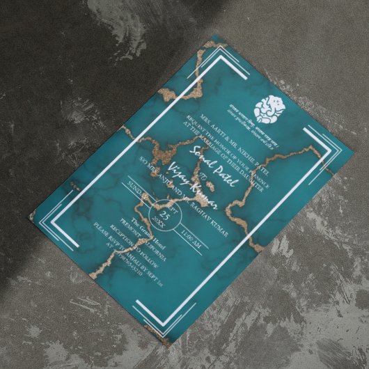 インディアンモダンヒンズー結婚ズガネシャマーブル 招待状