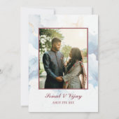 インディアンモダンヒンドゥー結婚ズガネシャフローラ大理石 招待状 (裏面)