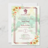 インディアンモダンヒンドゥー結婚ズガネシャフローラ大理石 招待状 (正面)