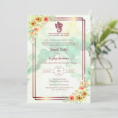 インディアンモダンヒンドゥー結婚ズガネシャフローラ大理石 招待状 (スタンド正面)