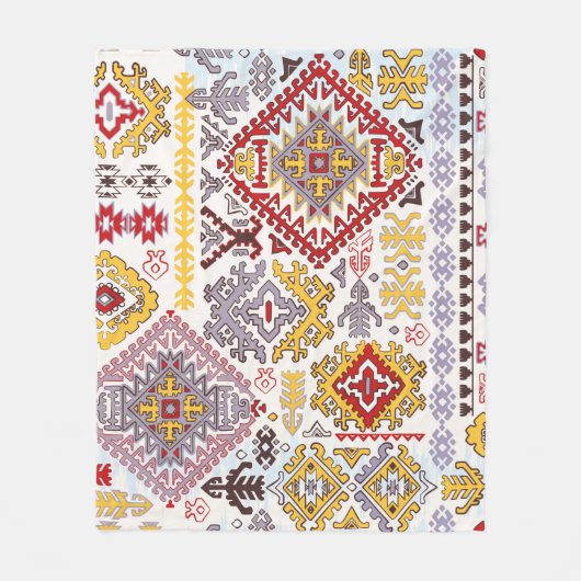 インディアンラグペイズリーオーナメントパターン。マンダル民族 フリースブランケット (正面)