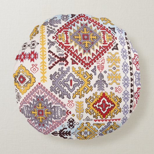 インディアンラグ、ペイズリー曼荼羅、ヨガ ラウンドクッション (正面)