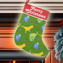 インディアンリングネックオウム群れグリーンイエローペットバード スモールクリスマスストッキング