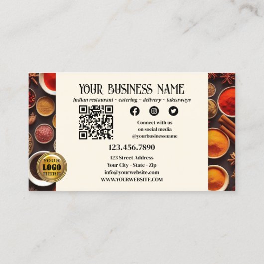 インディアンレストランQRコードフォトソーシャルメディア 名刺 (裏面)