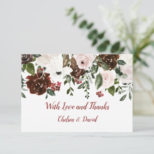 インディアンレッドアイボリーフォレストグリーンフローラ結婚ズ サンキューカード (スタンド正面)