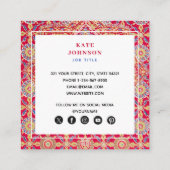 インディアンレッド幾何学的QRコードソーシャルメディアのアイコン スクエア名刺 (裏面)