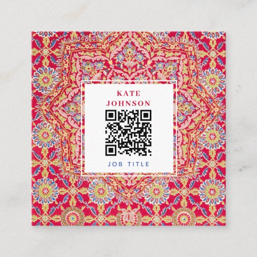 インディアンレッド幾何学的QRコードソーシャルメディアのアイコン スクエア名刺 (正面)