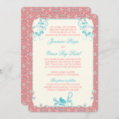 インディアンロココフローラコーラルアクア結婚式招待状 招待状 (正面/裏面)