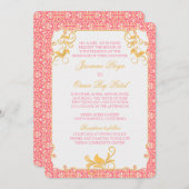 インディアンロココフローラピンク金ゴールド結婚式招待状 招待状 (正面/裏面)