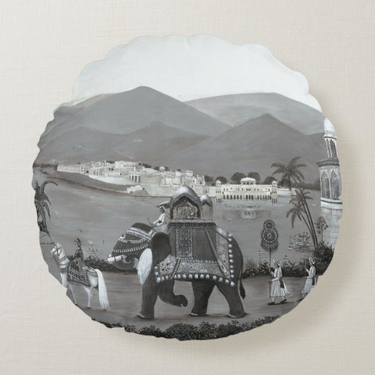 インディアン伝統アートプリントクッション ラウンドクッション (正面)