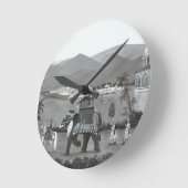 インディアン伝統アートプリント ラウンド壁時計 (傾斜)