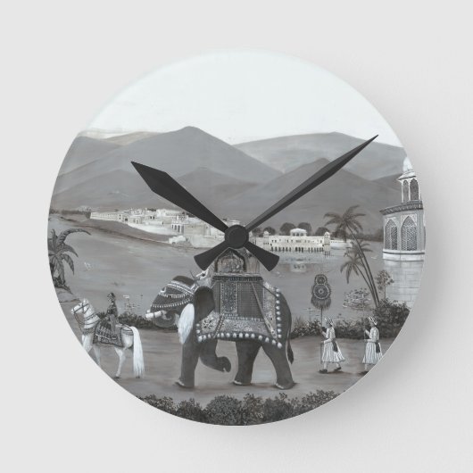 インディアン伝統アートプリント ラウンド壁時計 (正面)