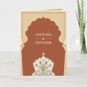 インディアン伝統的アーチテラコッタ写真結婚の 招待状 (正面)