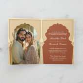 インディアン伝統的アーチテラコッタ写真結婚の 招待状 (内部)