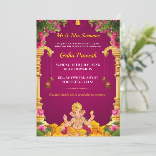 インディアン伝統的グリハプラヴェシュカード 招待状 (スタンド正面)