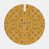 インディアン伝統的ダマスク、シームレスなパターン。 ガラスオーナメント (裏面)