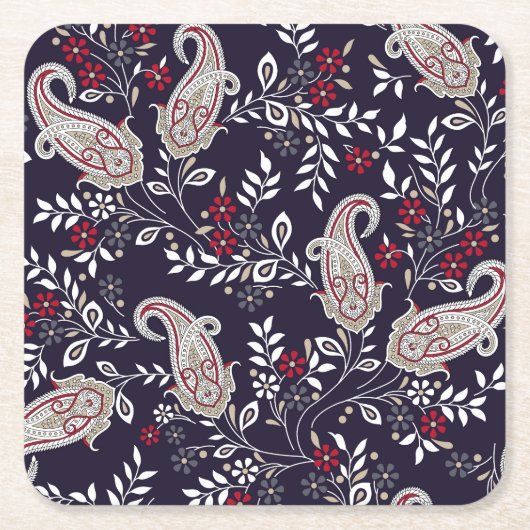 インディアン伝統的ペイズリー、シームレスなパターン。 スクエアペーパーコースター (正面)
