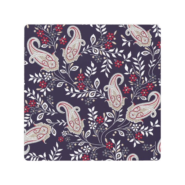 インディアン伝統的ペイズリー、シームレスなパターン。 メタルプリント (正面)