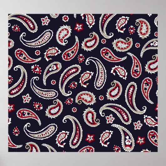 インディアン伝統的ペイズリー、ネイビーパターン。 ポスター (正面)