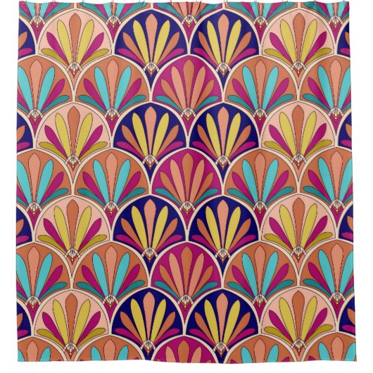 インディアン伝統的繊維イラストレーション シャワーカーテン (正面)