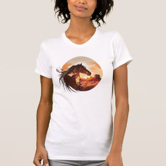 インディアン先住民と馬の砂漠 Tシャツ